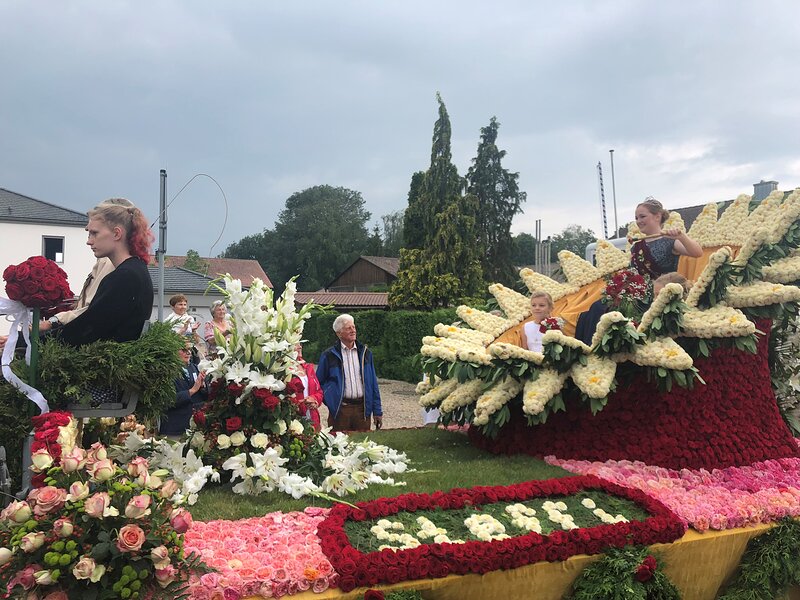 Die Karlshulder Rosenkönigin auf ihrem Thron