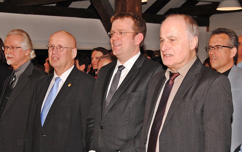 Peter Doliwa, Anton Knapp, Dr. Reinhard Brandl und Reinhard Eichiner in Buxheim; Foto: August Heimbüchler
